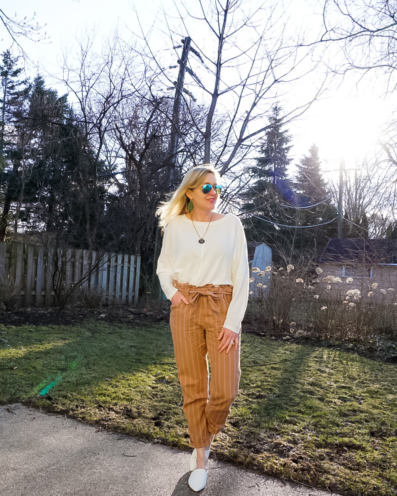 Striped Paper Bag Pants Doused in Pink